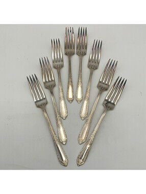 8 Rogers Cotillion Silverplate Dinner Forks 7 Inch Floral Art Deco Flatware
